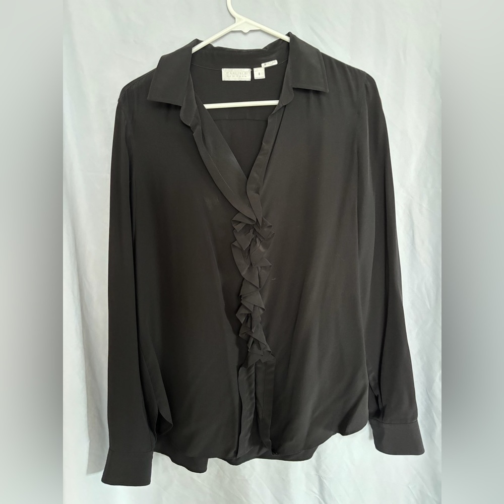 Button up, collared blouse, ruffles and cuff links